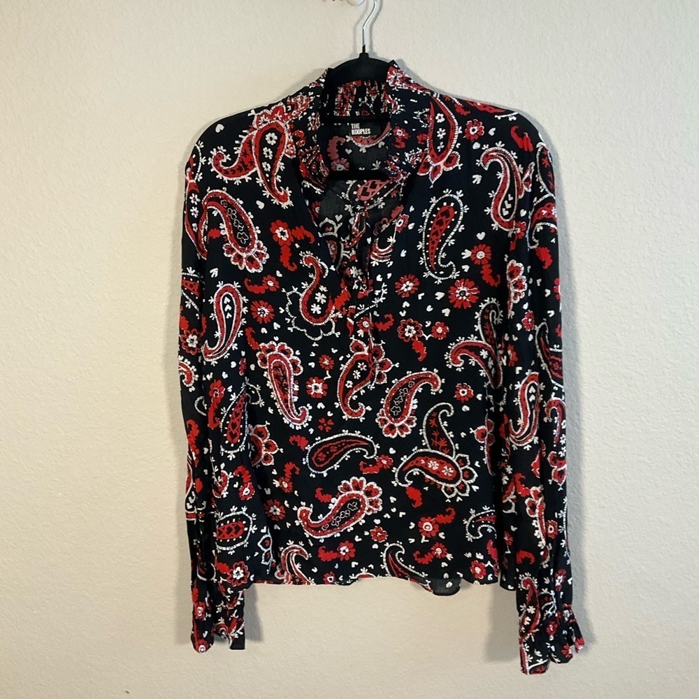 The Kooples Black and Red Blouse Chic Top